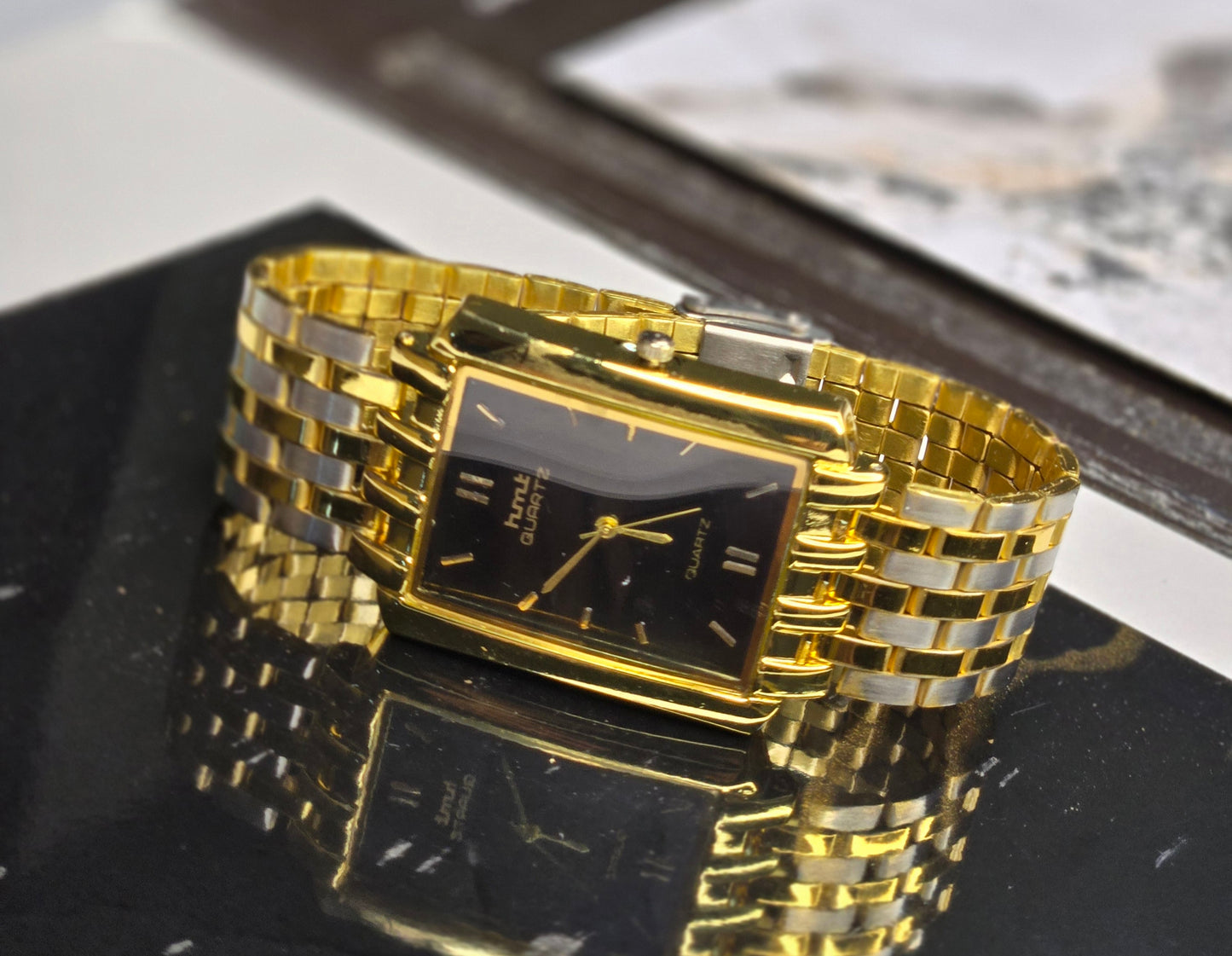 HMT Quartz Men's Collection - Golden Chain & Black Dial Watch