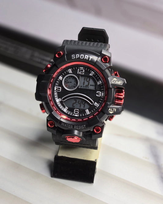 Rugged Boy's Digital Sports Watch – Black & Red